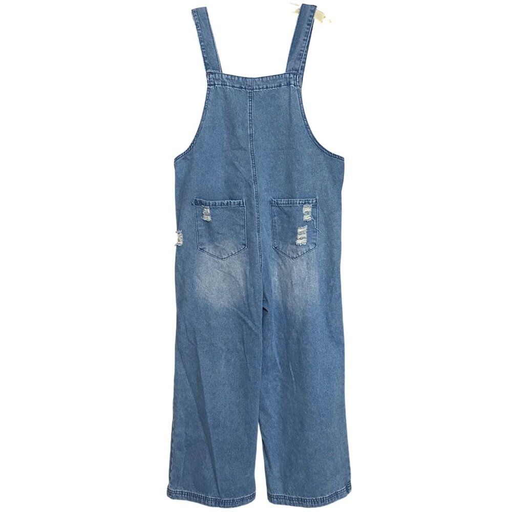 Womens Distressed Denim Crop Overalls Madepants Size S 100% Cotton Casual Style - Picture 4 of 8